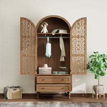Load image into Gallery viewer, Tall Kitchen Pantry Cabinet With Hollow Carved Doors 2 Drawers And Adjustable Shelves Storage Display Cabinet For Kitchen Dining Room Or Living Room - Walnut
