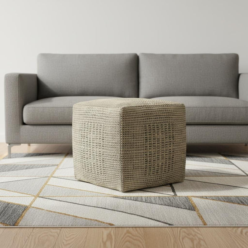Jute Pouf Ottoman - Off White