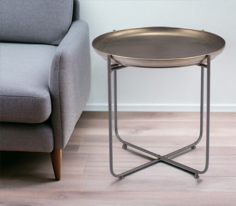 21" Steel Round Cross Legs End Table - Bronze And Gray