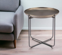 Load image into Gallery viewer, 21" Steel Round Cross Legs End Table - Bronze And Gray
