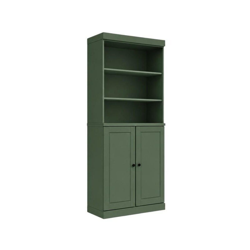 Solid Wood Adjustable Six Tier Library Bookcase With Two Doors (745686) - Green