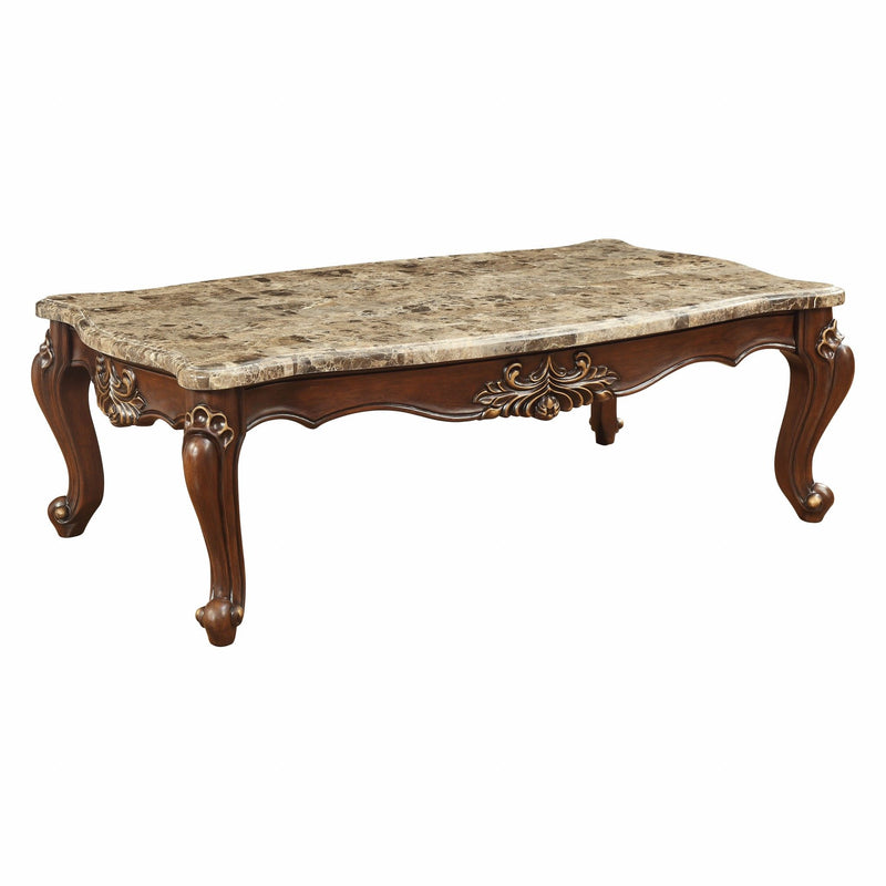 Genuine Marble And Solid Wood Free Form Coffee Table - Brown And Dark Brown