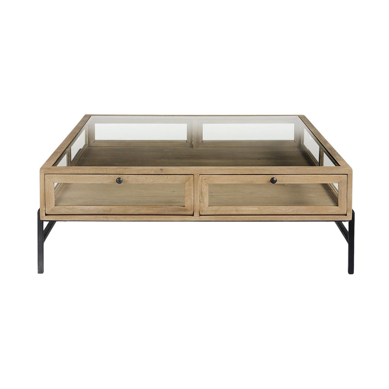 Glass And Metal Square Coffee Table - Clear And Black