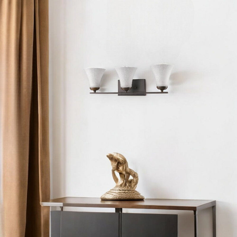 Three Light Wall Light With Tapered Glass Shade - Bronze