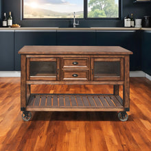 Load image into Gallery viewer, 58" Rustic Rolling Kitchen Cart With Storage - Dark Brown
