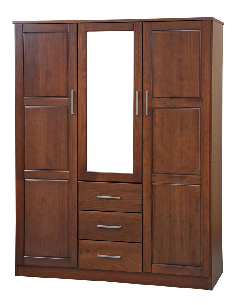 Solid Wood Mirrored Three Door Three Drawer Combo Dresser - Coffee