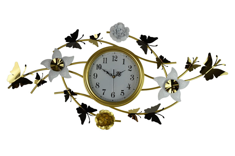 Silent Analog Butterfly Novelty Wall Clock - Gold / White