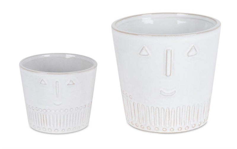 Porcelain Abstract Face Pot Planters (Set of 2) - White