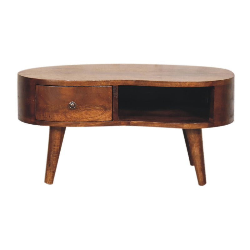 28" Solid Wood Free Form Coffee Table With Drawer Shelf - Chestnut