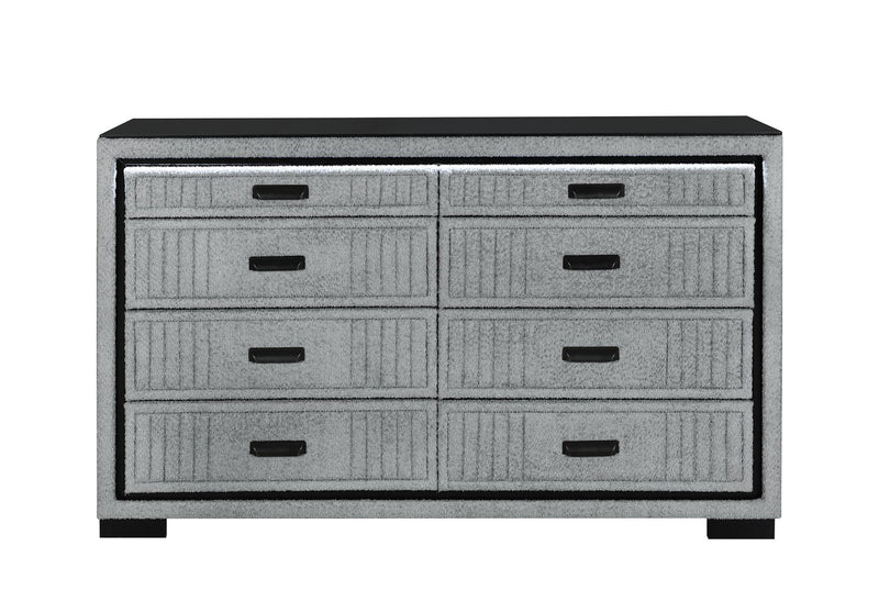 Wood Lighted Six Drawer Double Dresser - Gray