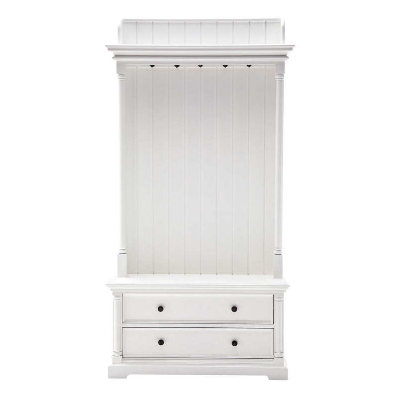 Classic Hall Tree Coat Rack With Drawers - White
