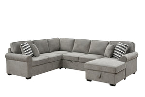 117" Oversized Sectional Sofa with Storage Chaise, Rolled Arms U Shaped Sectional Couch ,Removable Soft Backrest Cushions, with 4 Throw Pillows for Large Space Dorm Apartment,Light Gray