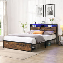 Load image into Gallery viewer, Modern Metal Platform Bed Frame With Wooden Headboard, USB Charging Station, Storage Drawers
