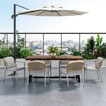 Load image into Gallery viewer, Outdoor Dining Set Acacia Wood Table With 6 Rattan Iron Chairs - Black / Natural / Gray
