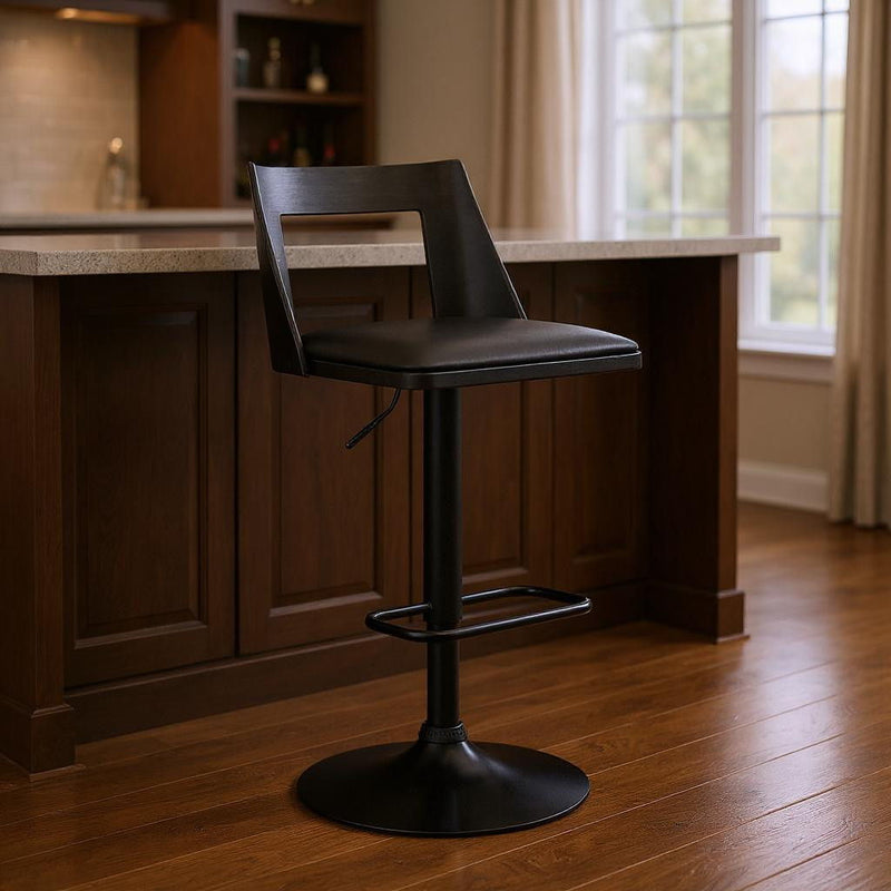 Faux Leather Swivel Adjustable Height Bar Chair - Black