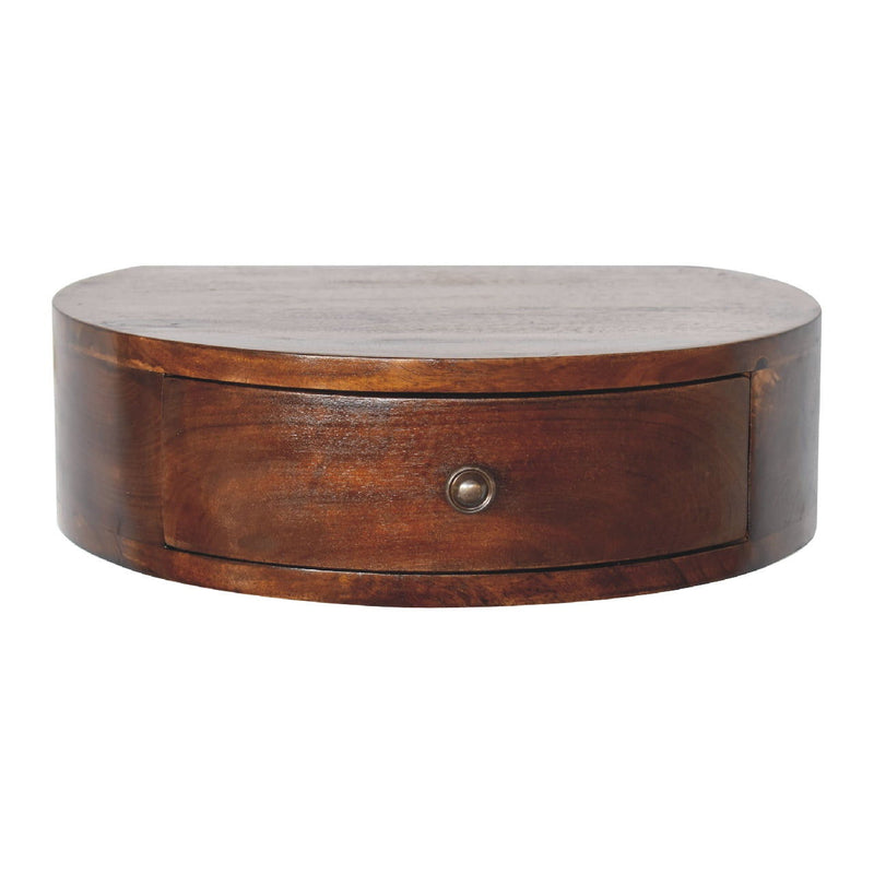 16" Solid Wood One Drawer Round Floating Nightstand - Brown