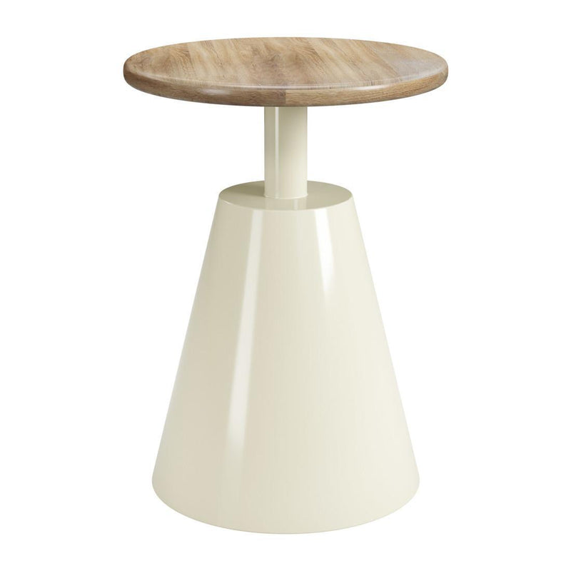 Wood And Steel Round Pedestal End Table - Natural And Ivory