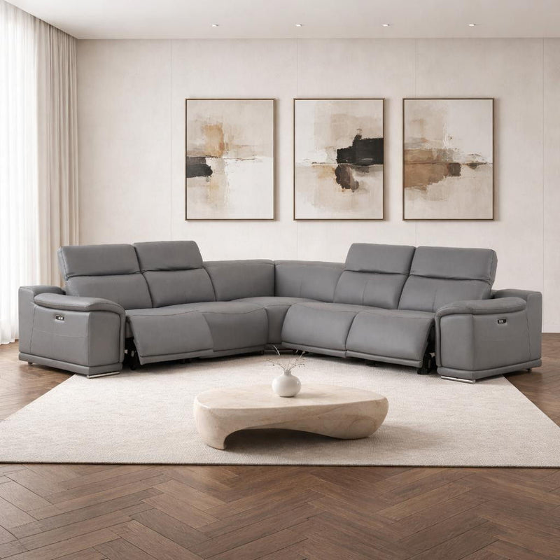 Leather Modular L Shaped Five Piece Corner Sectional - Battleship Gray