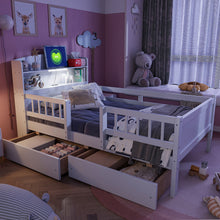 Load image into Gallery viewer, Platform Bed With LED Light, Multi Functional Headboard, Guardrail And 2 Drawers
