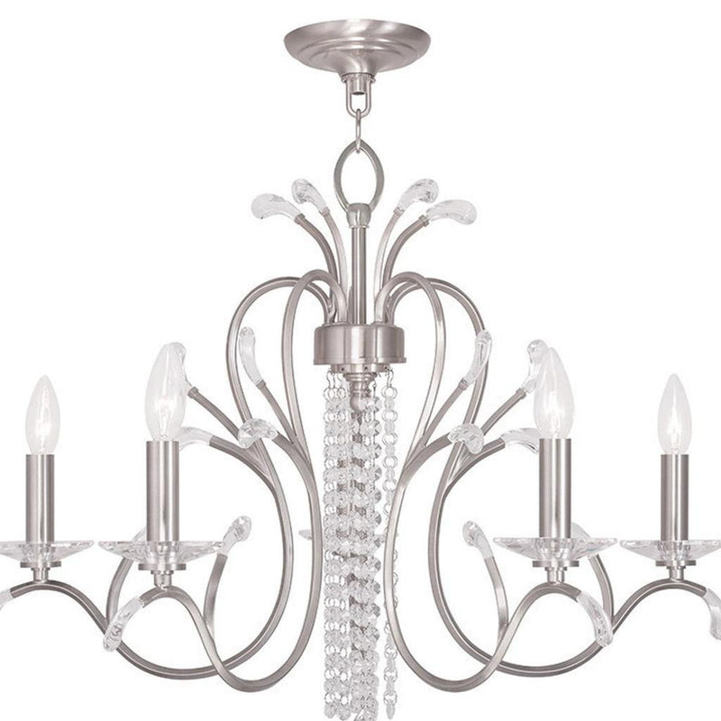 22" Five Light Metal Dimmable Chandelier With Shades - Nickel / Clear