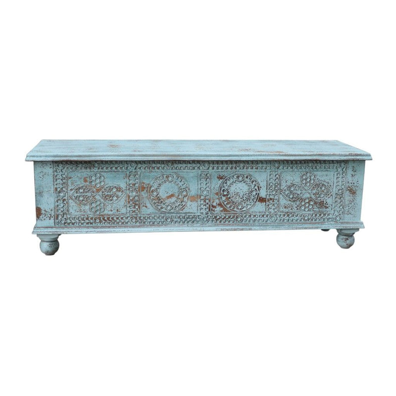 54" Carved And Distressed Solid Wood Lift Top Coffee Table - Pastel Pink