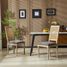 Load image into Gallery viewer, French Country Dining Chair With Rectangular Cane Backrest And Smooth Upholstered Seating
