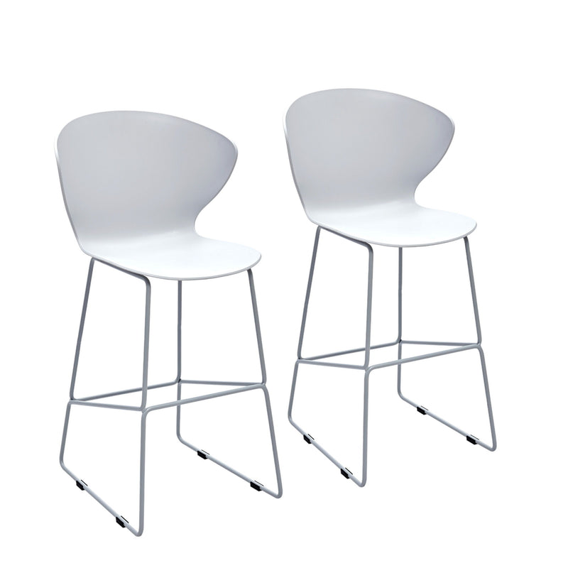 Heavy Duty Plastic And Metal Low Back Counter Height Bar Chairs (Set of 2) - White And Silver