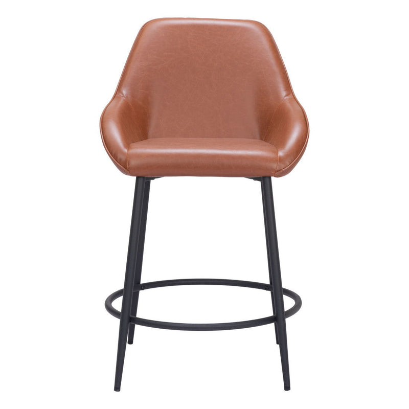 25" Faux Leather And Steel Counter Height Bar Chairs (Set of 2) - Brown And Black