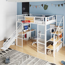 Load image into Gallery viewer, Loft Bed With Built In Desk, Open Wardrobe, Basketball Hoop, Slide And Staircase

