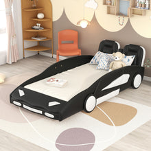 Load image into Gallery viewer, Race Car Shaped Twin Platform Bed With Wheels, Pine Wood Construction
