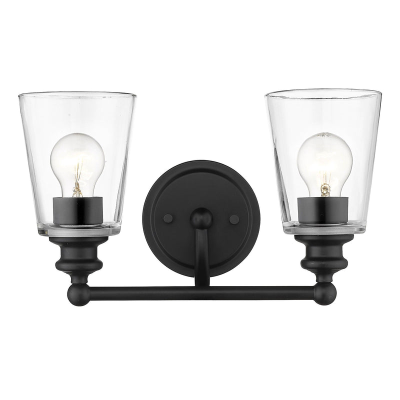 Two Light Glass Shade Wall Sconce - Matte Black