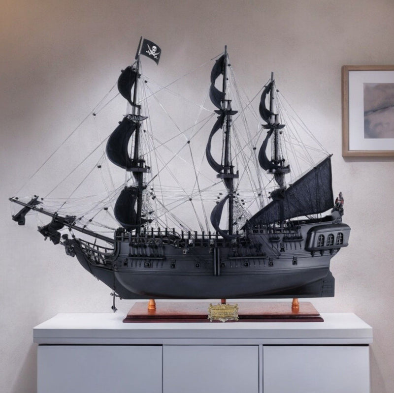 Pirate Boat Hand Painted Decorative Boat - Black / Pearl