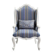 Load image into Gallery viewer, Fabric Striped Wingback Chair - Blue White / Brown
