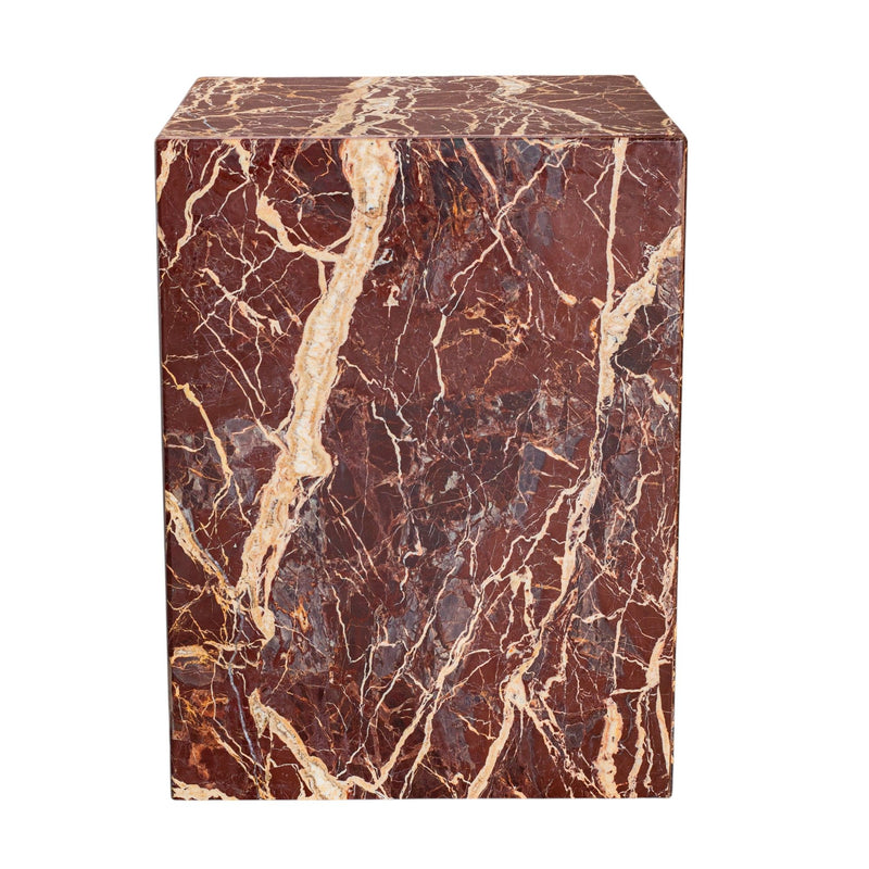 20" Marble Square Block End Table - Red