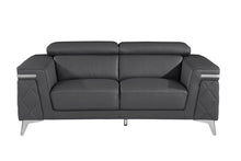 Load image into Gallery viewer, Metallic Leather Loveseat - Dark Gray / Silver

