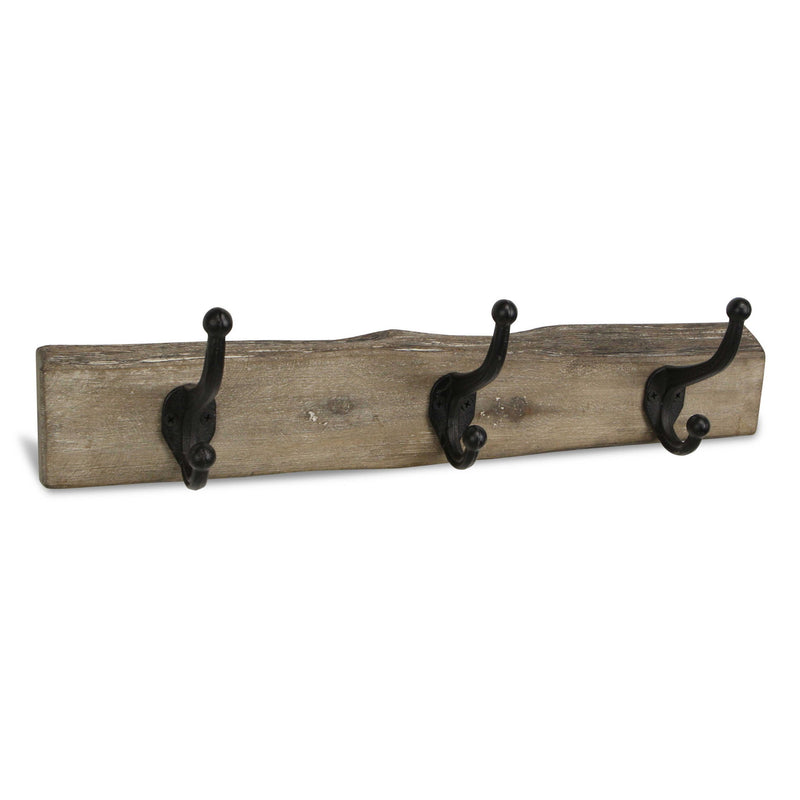 19" Rustic Live Edge Wood Three Hook Wall Mount Coat Rack - Brown