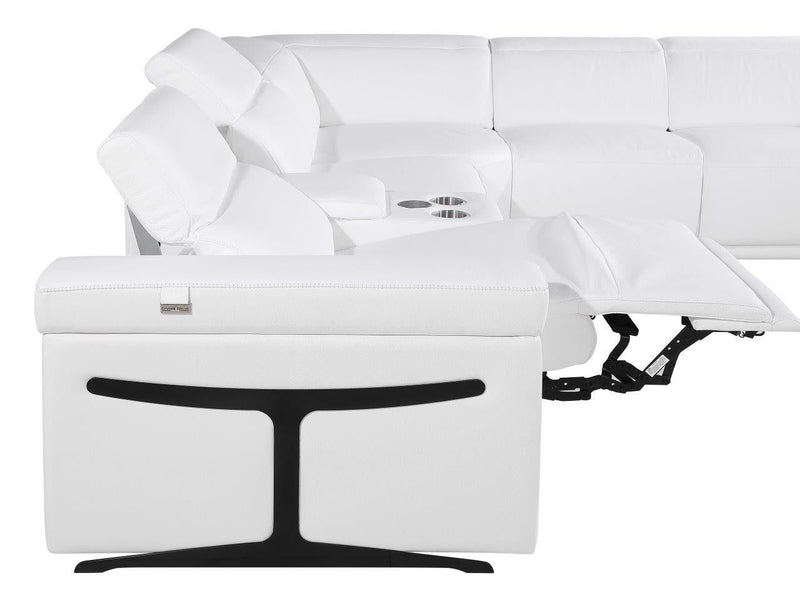 Italian Leather Modular L-Shaped Eight Piece Corner Sectional With Console - White