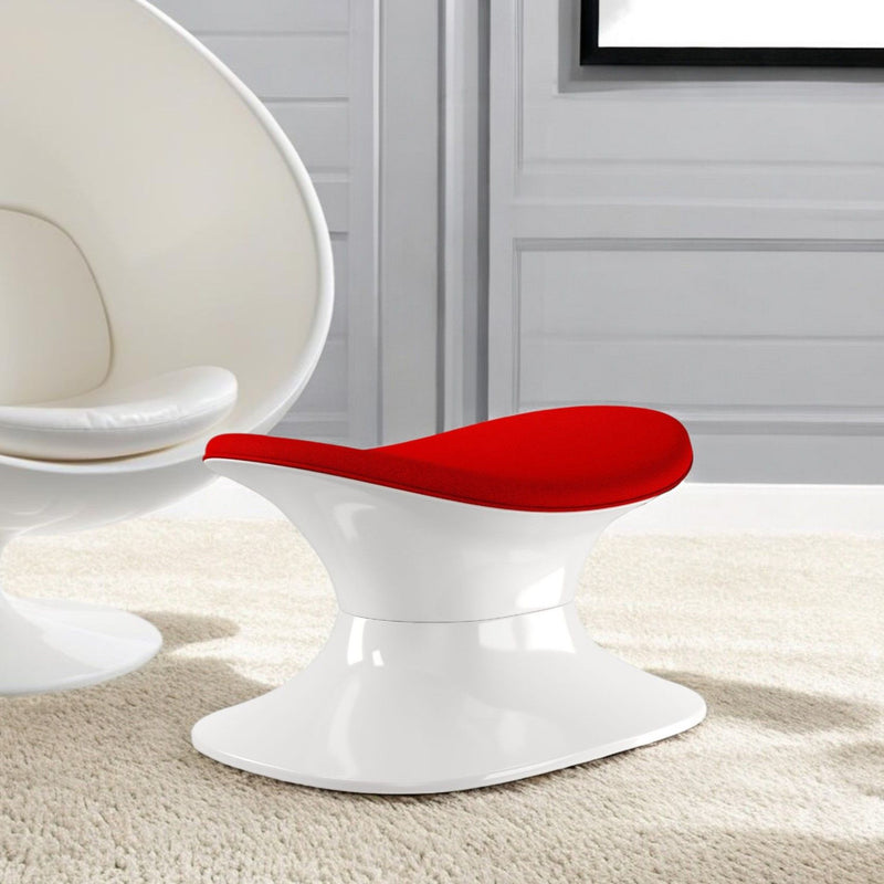Wool And Fiberglass Contempo Footstool Ottoman - Red And White