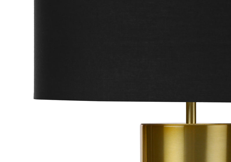 Concrete Cylinder Table Lamp With Black Drum Shade - Black And Gold