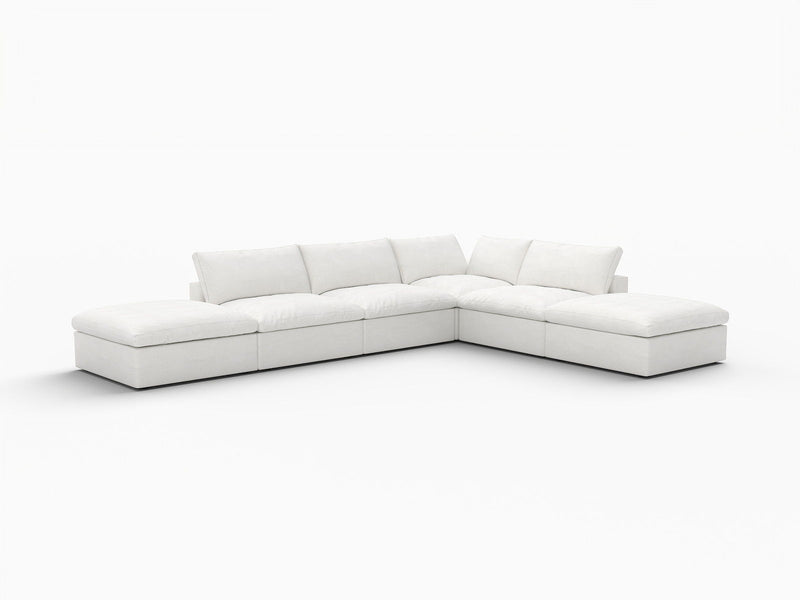 2 Piece Living Room Set Blend Modular Sofa With Ottoman Storage - White