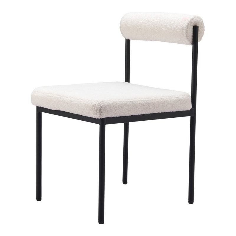 Upholstered Faux Fur Open Back Dining Side Chair - Ivory / Black