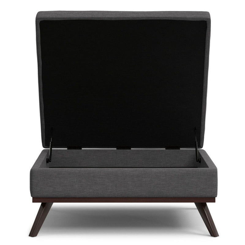 Mid-Century Fabric Cocktail Ottoman With Storage - Gray / Brown
