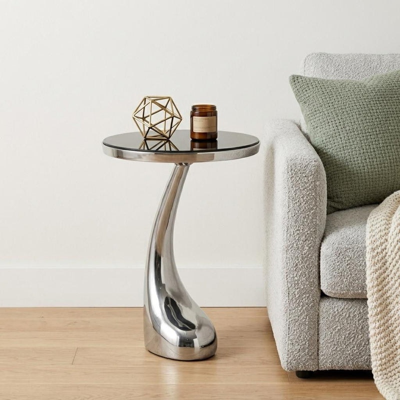 Granite Round Abstract End Table - Silver