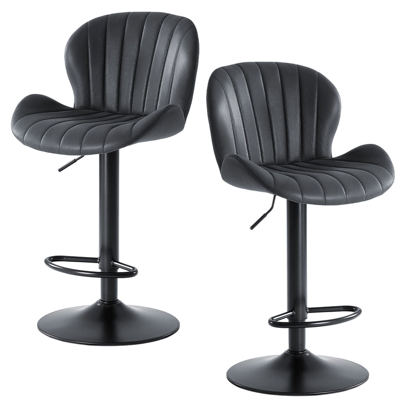 Faux Leather Aluminum Swivel Bar Chairs (Set of 2) (724341) - Black