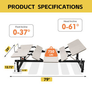 Electric Ergonomic Adjustable Bed Base With Wireless Remote, Quiet Motor, Independent Head And Foot Incline