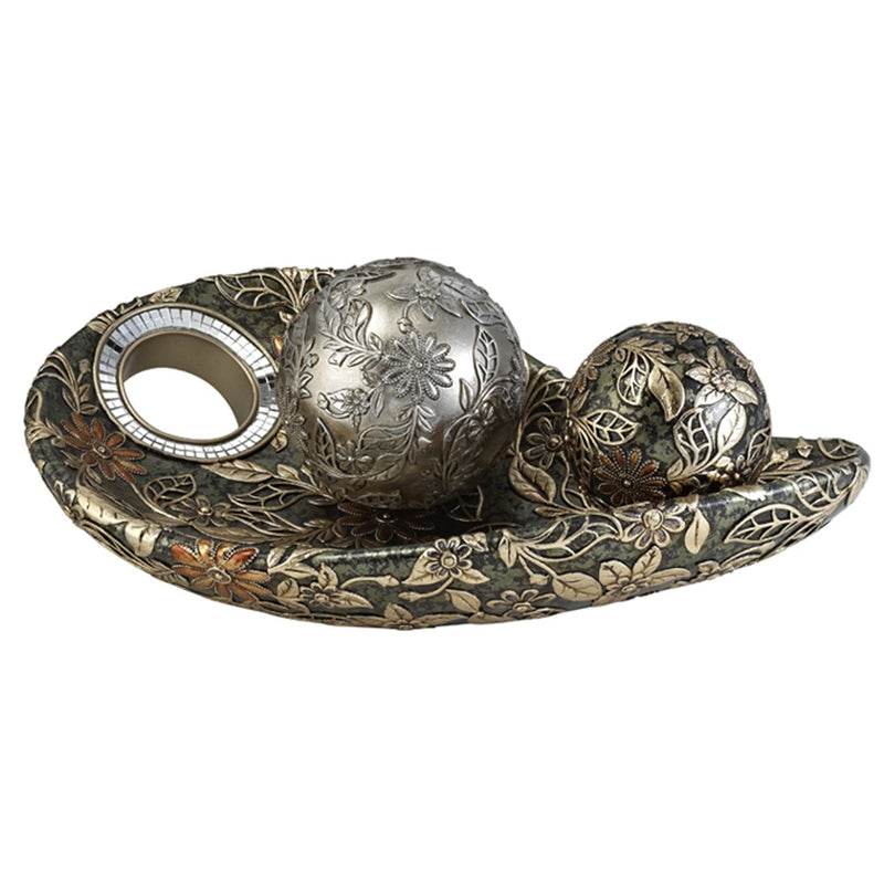 Poly Decorative Bowl With Orbs - Green / Silver