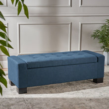 Load image into Gallery viewer, Empower - Button Tufted Waffle Upholstered Storage Ottoman With Wood Legs - Navy Blue
