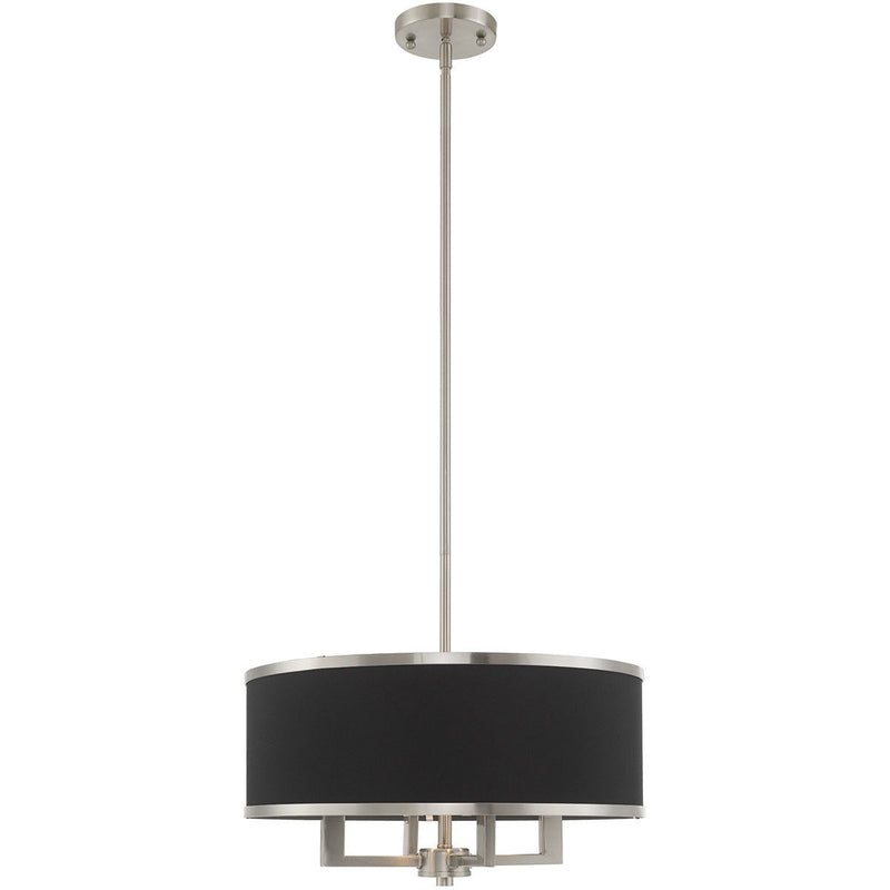 18" Four Light Dimmable Chandelier With Shades - Nickel / Pearl Silver