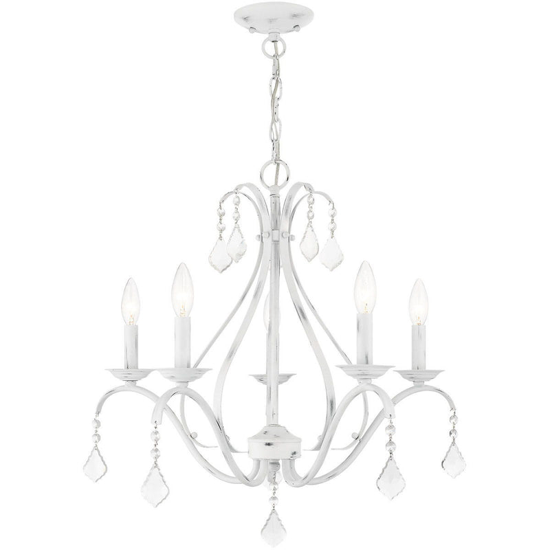 23" Five Light Dimmable Chandelier With Shades - White