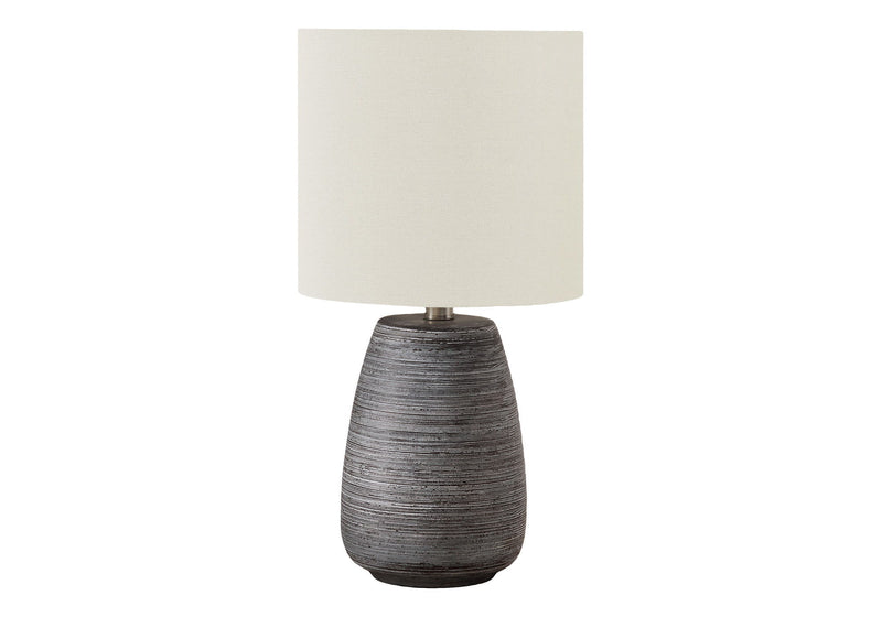Ceramic Round Table Lamp With Ivory Drum Shade - Gray